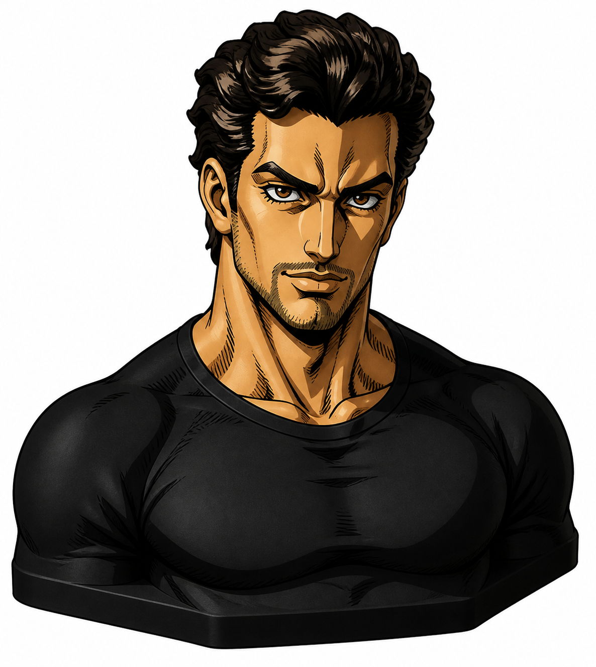 Buste masculin aux traits de manga affirmés et aux ombres graphiques